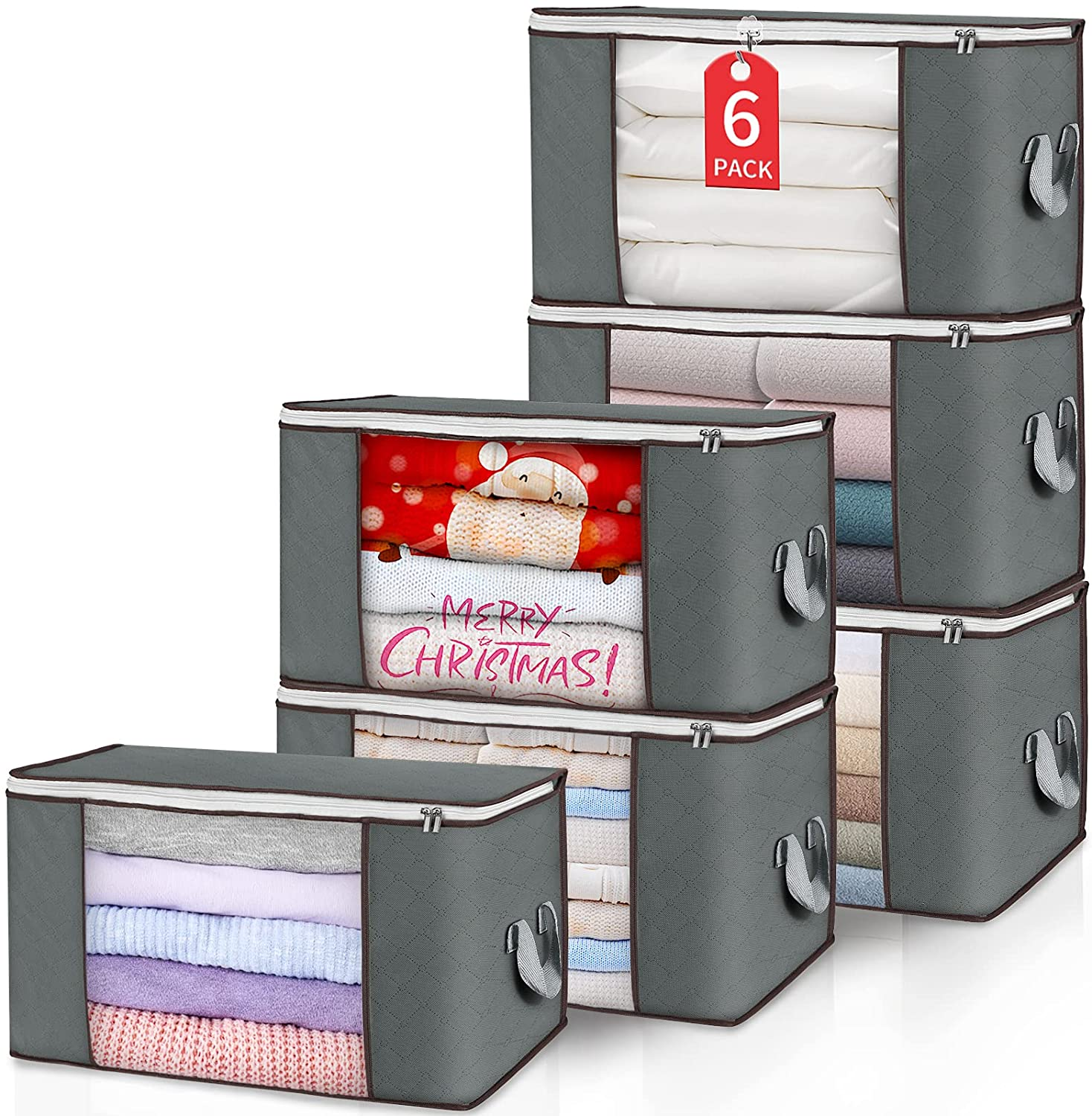 90L Large Storage Bags 6 Pack Clothes Storage Bins Foldable Closet Organizer Sto