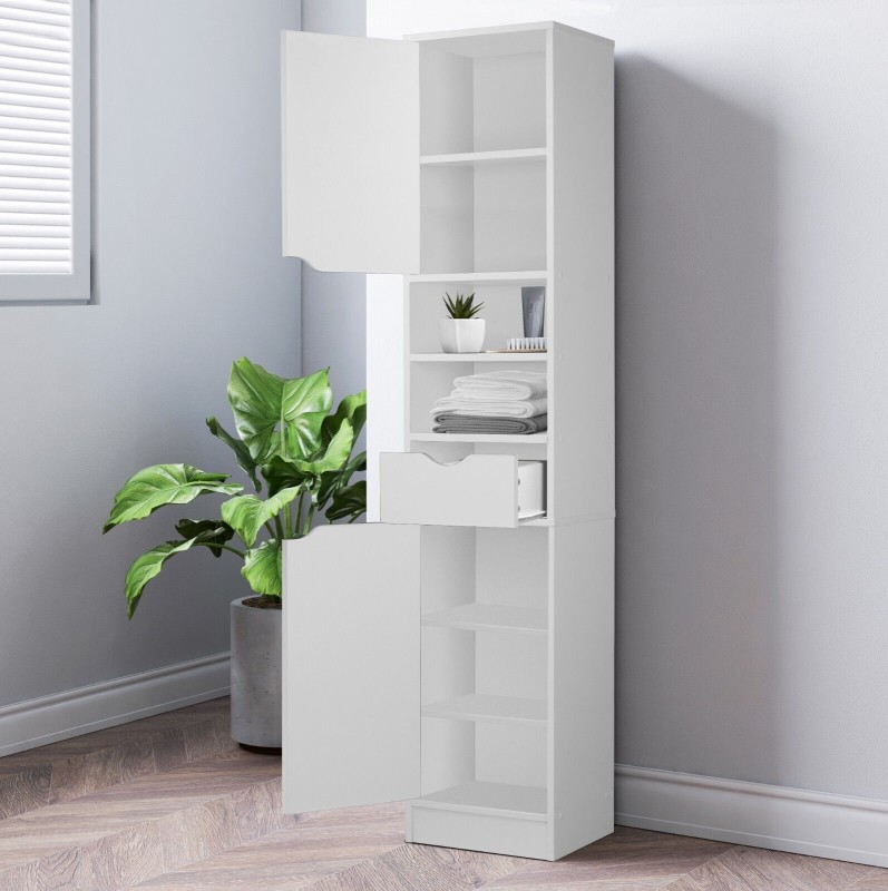 Ventura Wooden Tall 2 Door 1 Drawer Shelves Bathroom Cabinet Storage Unit Modern