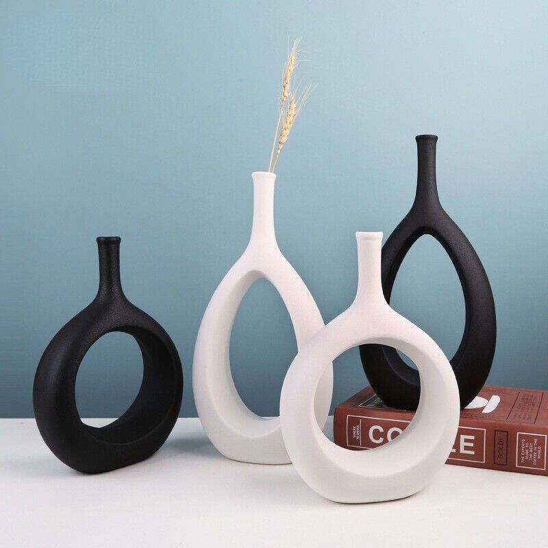 Ceramic Hollow Out Flower Vase Figurines Nordic Modern Planter Pots Desktop