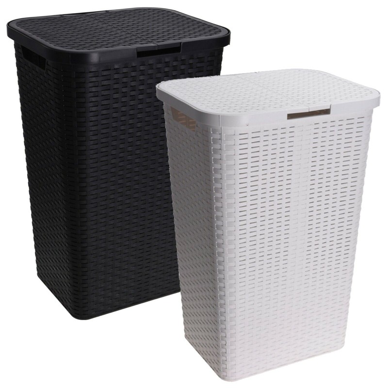 60L Large Plastic Rattan Style Laundry Clothes Storage Washing Bin Basket Hamper